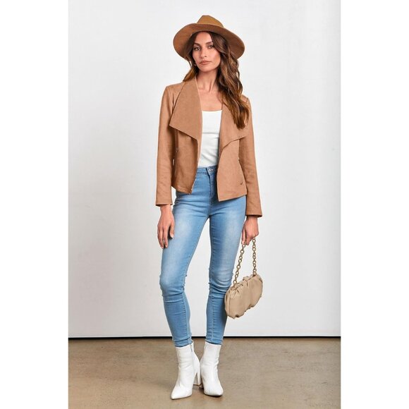 Women's Camel PRETTYGARDEN Faux Suede Jackets Fashion Fall Clothes Long Sleeve - Picture 7 of 9